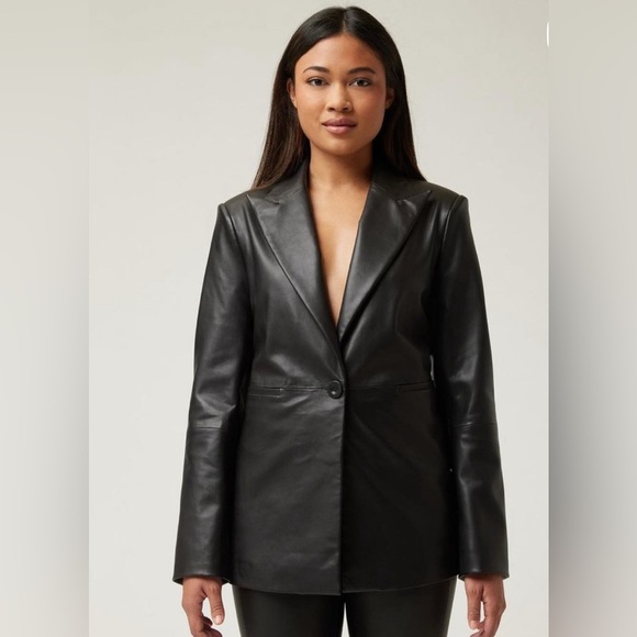 Women's Black Leather Jacket - Picture 2 of 7